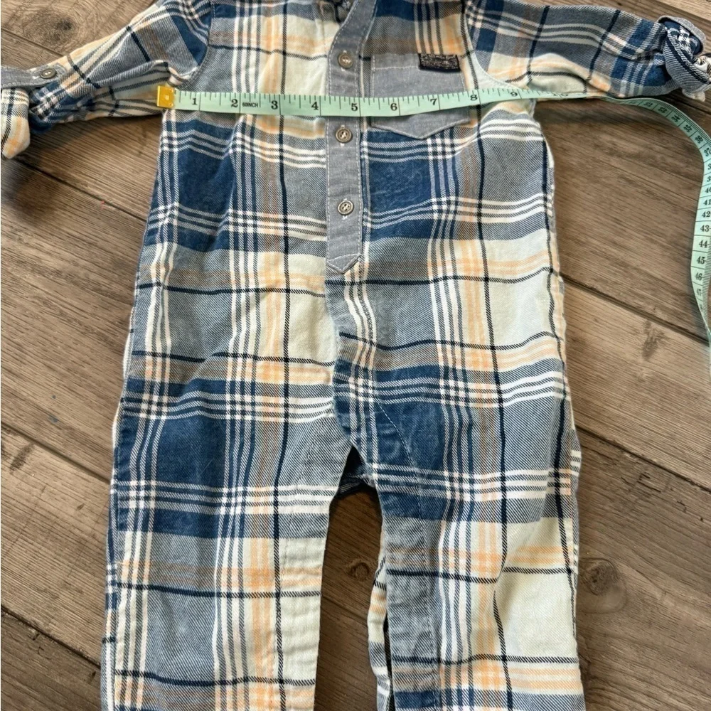 7 for All Mankind Baby Romper Shortie One Piece 3/6 Months Blue Plaid Collar